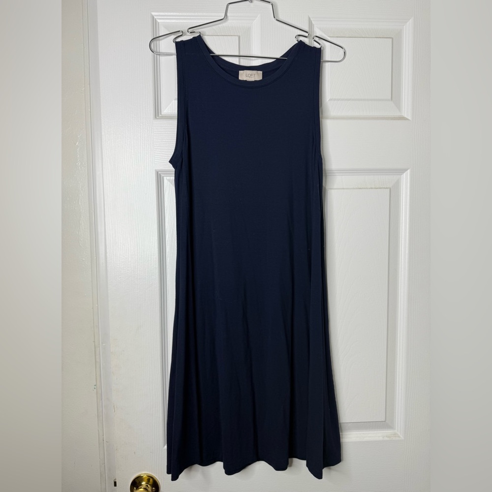 LOFT Blue Sleeveless A-Line Midi Dress
